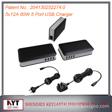 60w portable multi usb charger for cell phones,tablets,watch,MP3,MP4,bluetooth headset etc